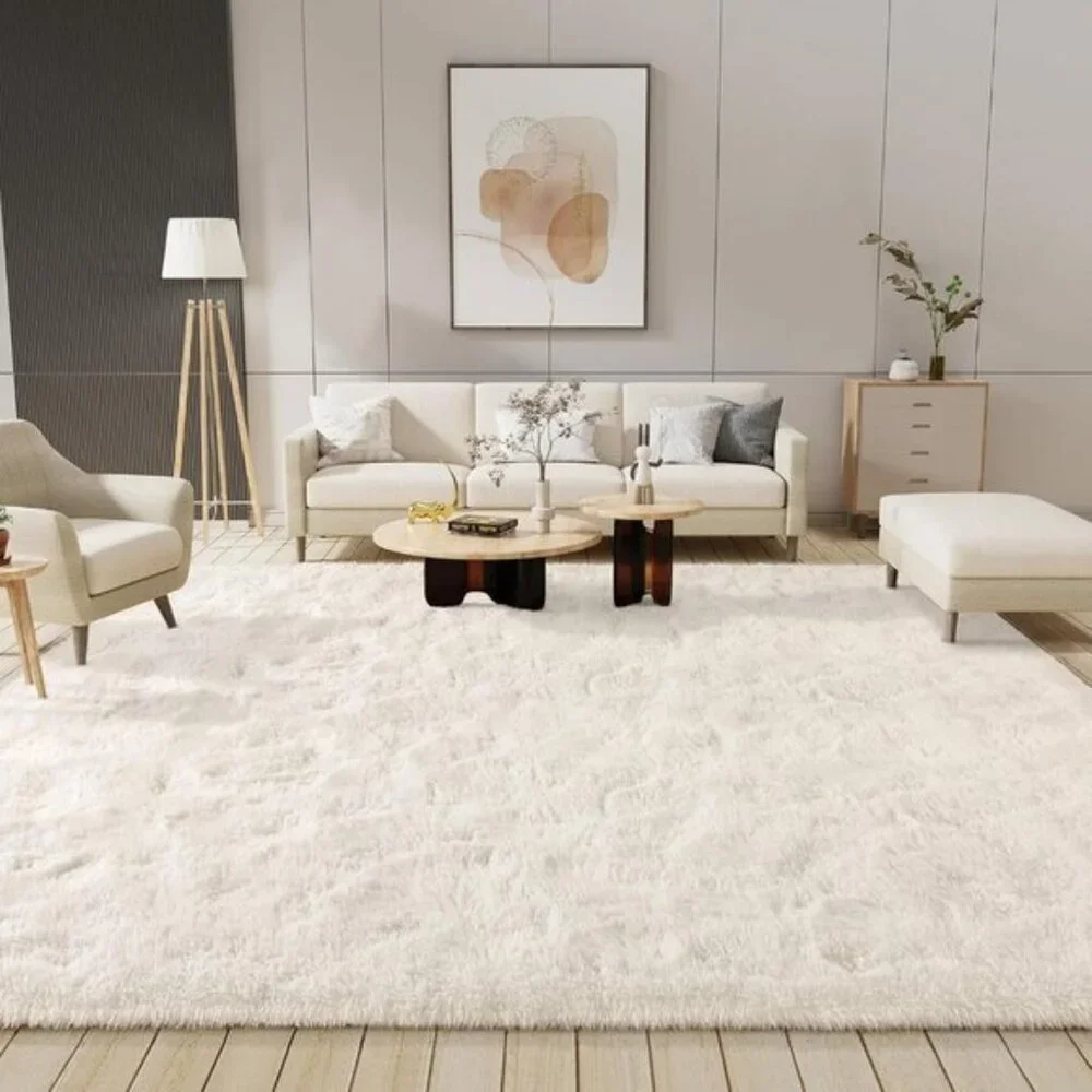 9x12 Ultra Soft Cream Area Rug, Fluffy Modern Carpet for Home, Room & Nursery